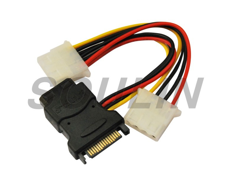 Red Color 7+15pin 22pin SATA Cable Female To SATA Female W/ Molex IDE 4Pin Power